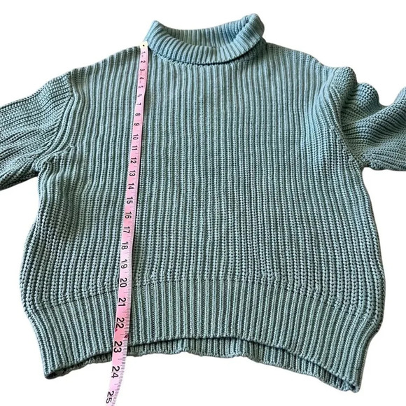 Women's Chunky Knit Turtleneck Sweater Green Long Sleeve Pullover S - Picture 4 of 10